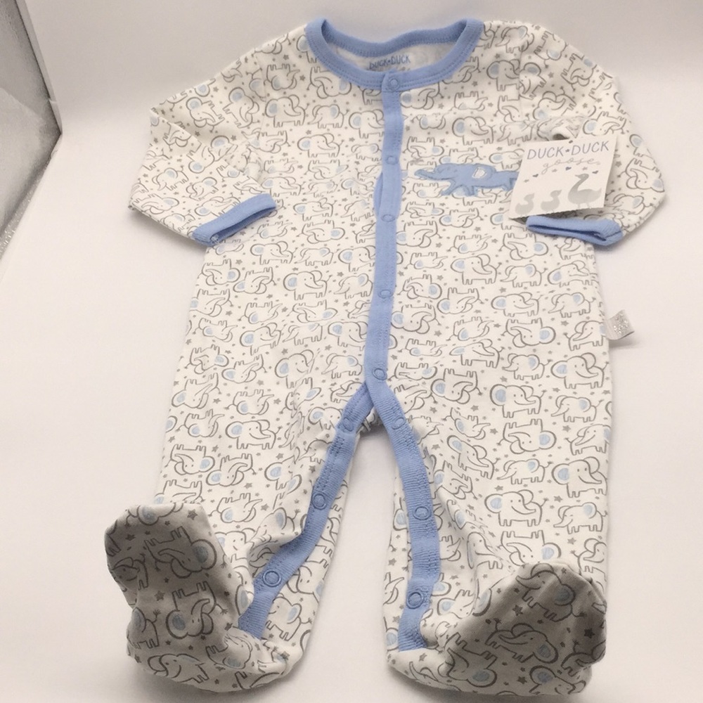 Duck Duck Goose Infant Boys Elephant Pattern Sleeper Outfit Size 3-6 Months